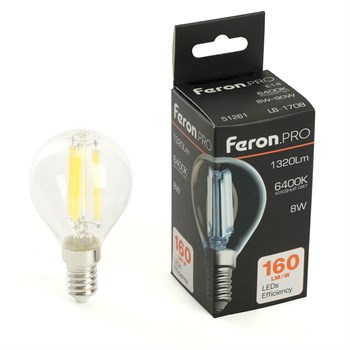 Лампа светодиодная Feron.PRO LB-1708 Шарик E14 1320LM 8W 175-265V 6400K - фото 165412