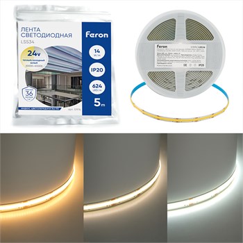 Лента светодиодная COB CCT-MIX 624SMD(2110)/ 14Вт/м 24V 5000*10*1.8мм 2700K-6500К, LS534 FERON 51976 - фото 168667
