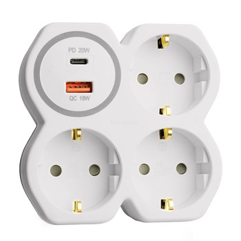 Разветвитель сетевой на 3 выхода с/з, STEKKER, 250В, 16А, USB A+Type C, 2,4А, PD, белый/серый ADP16-17-20 50110 - фото 169640