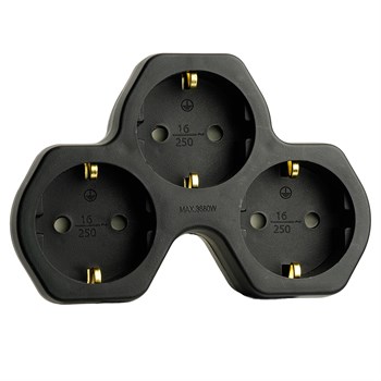 Разветвитель сетевой 3-местный с/з STEKKER ADP16-13-21, 250V,16A, ABS огнеустойчивый пластик, черный 50108 - фото 169654