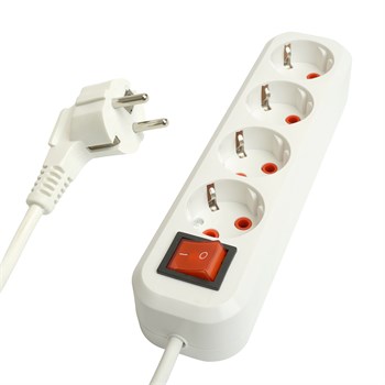 Удлинитель четырехместный с/з  с выключ. STEKKER HM07-41-07 3x1мм2, 7м, серия Home (У16А-003), белый 49361 - фото 170519