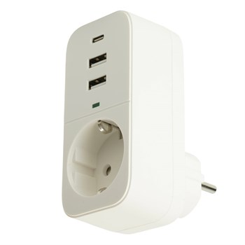 Сетевой фильтр 1-местный с/з STEKKER 250В, 16А,  2USB+1Type-C 2,4 A, серия Nova, HM81-11-1, белый 50142 - фото 171276