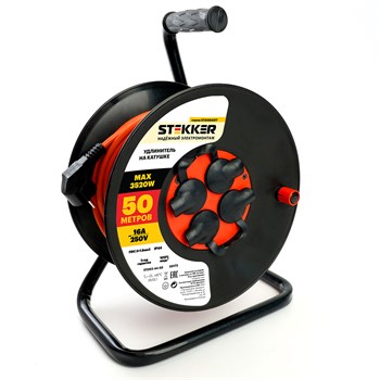 Удлинитель на катушке Stekker STD03-44-50 Standart 4-местный с/з ПВС 3*1,5, оранжевый, 16А, IP44, 50м (80104) 50173 - фото 171358