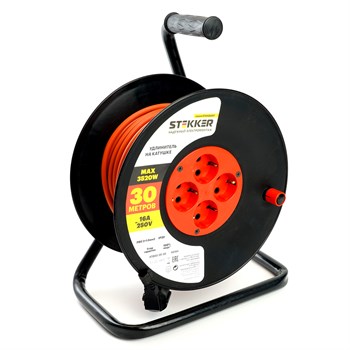 Удлинитель на катушке Stekker STD03-20-30 Standart 4-местный с/з ПВС 3*1,5, оранжевый, 16А, IP20,30м (50184) 50184 - фото 171395