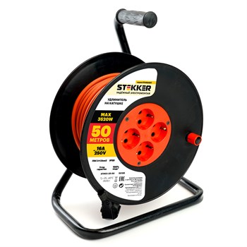 Удлинитель на катушке Stekker STD03-20-50 Standart 4-местный с/з ПВС 3*1,5, оранжевый, 16А, IP20,50м (40174) 50185 - фото 171400