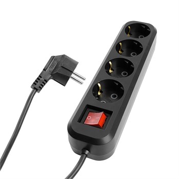 Удлинитель четырехместный с/з с выключателем STEKKER HM03-41-02 3x0,75, 2м, серия Home (У10А-003), черный 50424 - фото 171682