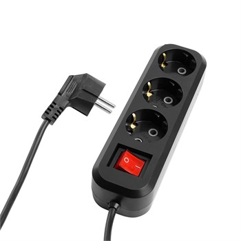 Удлинитель трехместный с/з с выключателем STEKKER HM03-31-02 3x0,75, 2м, серия Home (У10А-002), черный 50421 - фото 171692