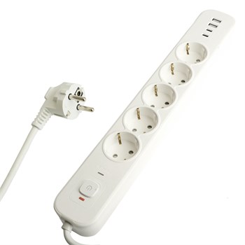 Сетевой фильтр 5-местный с/з STEKKER 3x1мм2, 3 м, 250В, 16А, 2 USB-A+2 Type-C 3, серия Nova, белый 50103 - фото 172351