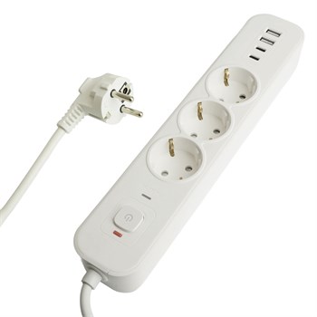 Сетевой фильтр 3-местный с/з STEKKER 3x1мм2, 5 м, 250В, 16А, 2 USB-A+2 Type-C 3, серия Nova, белый 50101 - фото 172361