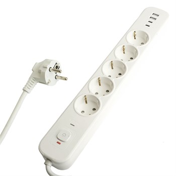Сетевой фильтр 5-местный с/з STEKKER3x1мм2, 1,8 м, 250В, 16А, 2 USB-A+2 Type-C, серия Nova, белый 50102 - фото 172371