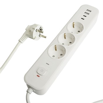 Сетевой фильтр 3-местный с/з STEKKER 3x1мм2, 3 м, 250В, 16А, 2 USB-A+2 Type-C 3, серия Nova, белый 50100 - фото 172391