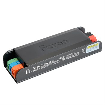 Трансформатор электронный для светодиодной ленты с плавным пуском и диммированием 100W 24V IP20, клипсы, LB004 52124 - фото 172877