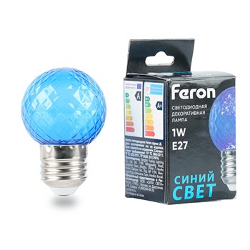 Лампа светодиодная Feron LB-385 Шарик синий прозрачный E27 1W 230V 52162 - фото 173161