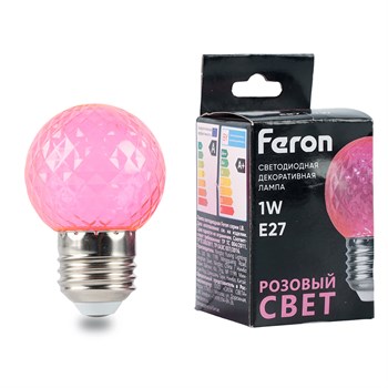 Лампа светодиодная Feron LB-385 Шарик розовый прозрачный E27 1W 230V 52177 - фото 173195
