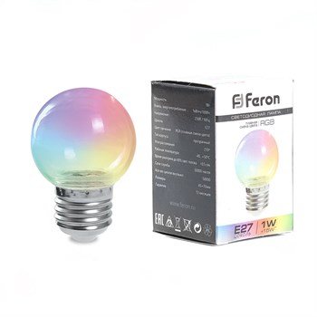 Лампа светодиодная Feron LB-371 Шар прозрачный E27 3W RGB быстрая смена цвета 38130 - фото 176446
