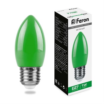 Лампа светодиодная Feron LB-376 свеча E27 1W зеленый 25926 - фото 177151