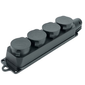 Розетка переносная 4-местная c/з, STEKKER, RST16-24-44, 250В, 16А, IP44, черный 39019 - фото 177847