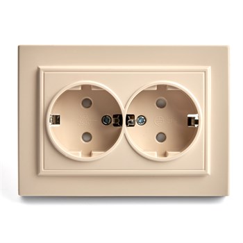 Розетка 2-местная с/з, STEKKER, PST16-9014-02, 250В, 16А с защитной шторкой, серия Эрна, слоновая кость 39240 - фото 178367