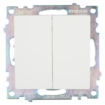 Выключатель 2-клавишный (механизм), STEKKER GLS10-7104-01, 250V, 10А, серия Катрин, белый 39300 - фото 178695