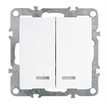 Выключатель 2-клавишный с индикатором (механизм), STEKKER, PSW10-9102-01, 250В, 10А, серия Эрна, белый 39310 - фото 178714