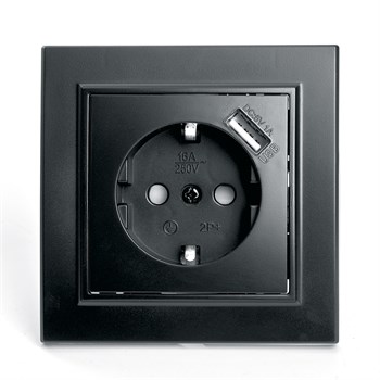 Розетка 1-местная c/з и с USB STEKKER, PST16-9011-03, 250В, 16А, с защитной шторкой, серия Эрна, черный 39480 - фото 178980
