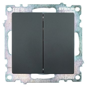 Выключатель 2-клавишный (механизм), STEKKER GLS10-7104-05, 250V, 10А, серия Катрин, черный 39606 - фото 179127
