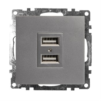 Розетка USB 2-местная (механизм), STEKKER GLS10-7115-03, 250B, 2,1А, серия Катрин, серебро 39588 - фото 179153