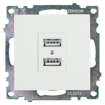 Розетка USB 2-местная (механизм), STEKKER GLS10-7115-01, 250B, 2,1А, серия Катрин, белый 39686 - фото 180161
