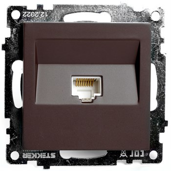 Розетка компьютерная 1-местная RJ-45 (механизм), STEKKER GLS00-7107-04, серия Катрин, шоколад 49023 - фото 180958