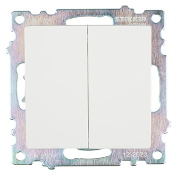 Переключатель 2-клавишный (механизм), STEKKER GLS10-7107-01 , 250V, 10А, серия Катрин, белый 49166 - фото 181960