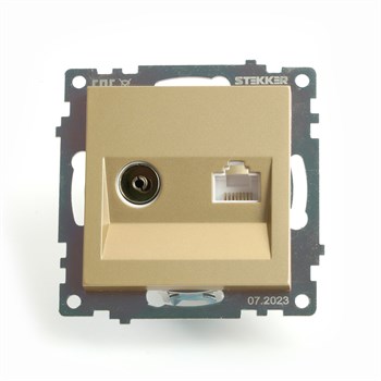 Розетка TV + компьютерная RJ-45 (механизм), STEKKER, GLS00-7106-08, серия Катрин, золото 49230 - фото 183480