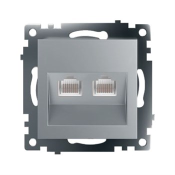 Розетка компьютерная 2-местная RJ-45 (механизм) STEKKER GLS00-7109-03 , серия Катрин, серебро 50005 - фото 184691