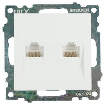 Розетка компьютерная 2-местная RJ-45 (механизм) STEKKER GLS00-7109-01 , серия Катрин, белый 50003 - фото 184702