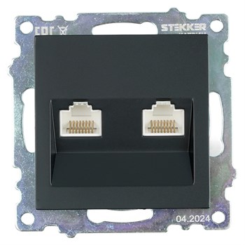 Розетка компьютерная 2-местная RJ-45 (механизм) ,STEKKER ,GLS00-7109-05, серия Катрин, черный 50007 - фото 184730