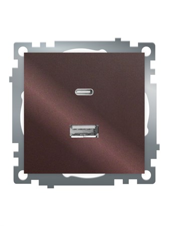 Розетка 2-местная USB + type C, STEKKER GLS10-7116-04, 250В, 3А, max 20W,серия Катрин, шоколад 50057 - фото 184830