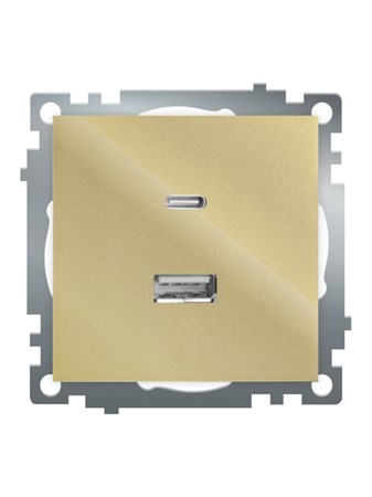 Розетка 2-местная USB + type C (механизм), 250В, 3А, max 20W, STEKKER, GLS10-7116-08, серия Катрин, золото 50053 - фото 184893