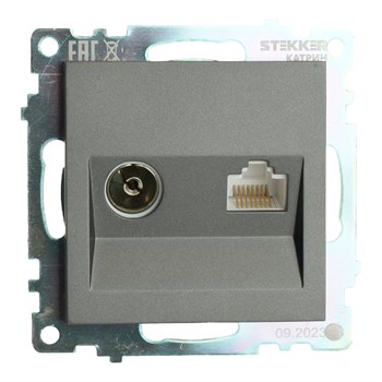 Розетка TV + компьютерная RJ-45 (механизм), серия Катрин, графит, GLS00-7106-06 49417 - фото 184924