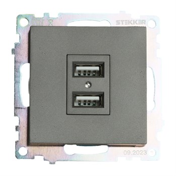 Розетка 2-местная USB (механизм), 250В, 2,1А, серия Катрин, графит, GLS10-7115-06 49422 - фото 184944