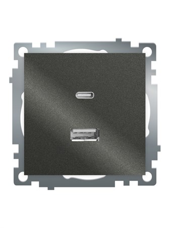 Розетка 2-местная USB + type C (механизм), 250В, 3А, max 20W, серия Катрин, графит, GLS10-7116-06 50052 - фото 185073