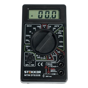 MTM DT830B Мультиметр цифровой, портативный,1999 отсчетов, батарея крона, ручная регулировка, черный, TM STEKKER 49992 - фото 185365