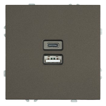 Розетка 2-местная USB + Type C (механизм), STEKKER, 250В, 20W, серия Эмили, RST10-5115-09, антрацит, soft touch 49931 - фото 186064