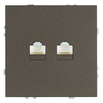 Розетка компьютерная 2-местная RJ-45 (механизм), STEKKER, серия Эмили, RST00-5111-09, антрацит, soft touch 49926 - фото 186071