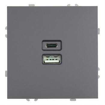 Розетка 2-местная USB + Type C (механизм), STEKKER, 250В, 20W, серия Эмили, RST10-5115-10, платиново-серый, soft touch 49957 - фото 186292