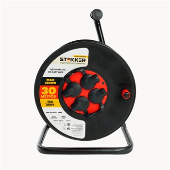Удлинитель на катушке Stekker STD03-44-30 Standart 4-местный с/з ПВС 3*1,5, оранжевый, 16А, IP44, 30м (80102) 50172 - фото 187225