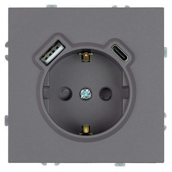 Розетка 1-местная з/ш с/з 16А + USB + Type C (механизм), Stekker, 250В, 20W, серия Эмили, платиново-серый, soft-touch, RST16-5119-10 50219 - фото 187523