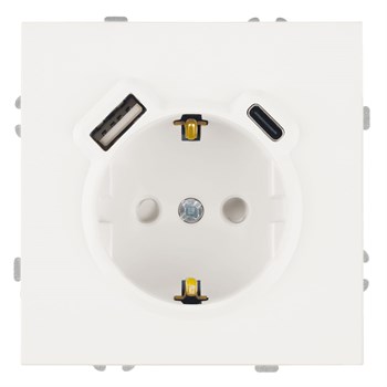 Розетка 1-местная з/ш с/з 16А + USB + Type C (механизм), Stekker, 250В, 20W, серия Эмили, белый фарфор, soft-touch, RST16-5119-01 50217 - фото 187530