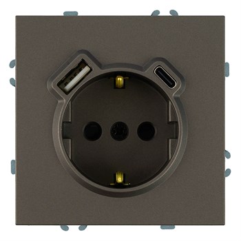 Розетка 1-местная з/ш с/з 16А + USB + Type C (механизм), STEKKER, 250В, 20W, серия Эмили, RST16-5119-09, антрацит, soft touch 50361 - фото 188095
