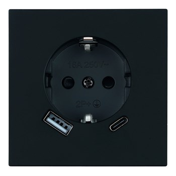 Розетка 1-местная з/ш с/з 16А + USB + Type C (механизм), STEKKER, 250В, 20W, серия Мия, RST16-3119-05, черный бархат 50452 - фото 188840