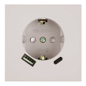 Розетка 1-местная з/ш с/з 16А + USB + Type C (механизм), STEKKER, 250В, 20W, серия Мия, RST16-3119-08, пудровый жемчуг 50482 - фото 188916