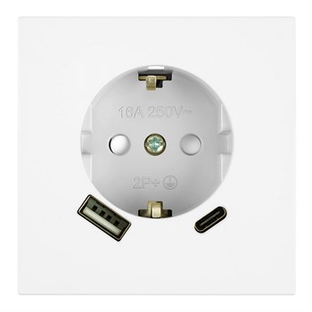 Розетка 1-местная з/ш с/з 16А + USB + Type C (механизм), STEKKER, 250В, 20W, серия Мия, RST16-3119-01, белая магнолия 50438 - фото 188919